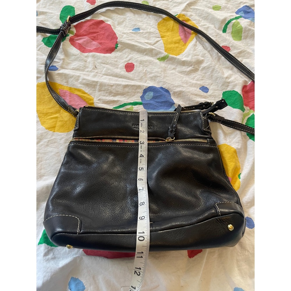American Leather Co Black Pebbled Leather Crossbody Bag Striped Lining - Picture 5 of 6